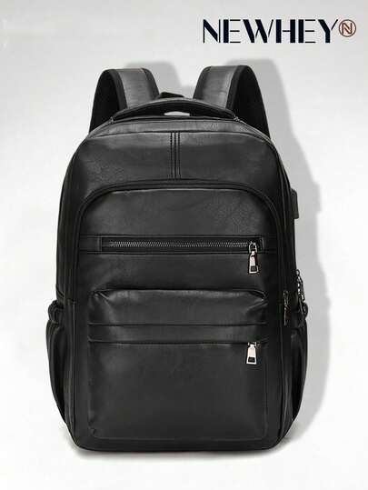 NEWHEY Sac à dos de chargement USB pour hommes en PU grande capacité sac à dos pour ordinateur portable sac d'école pour hommes voyage, université, école sac à dos décontracté pour ordinateur portable trajet léger sac vintage vacances sports sac à dos portable imperméable cadeau de la Saint-Valentin sac à dos vintage pour ordinateur portable sac de sport style de vie sac de randonnée sac à dos de week-end essentiel de voyage sac grande capacité sac vintage de printemps fournitures scolaires sac à dos d'école sac de mode pour hommes sac de voyage d'affaires