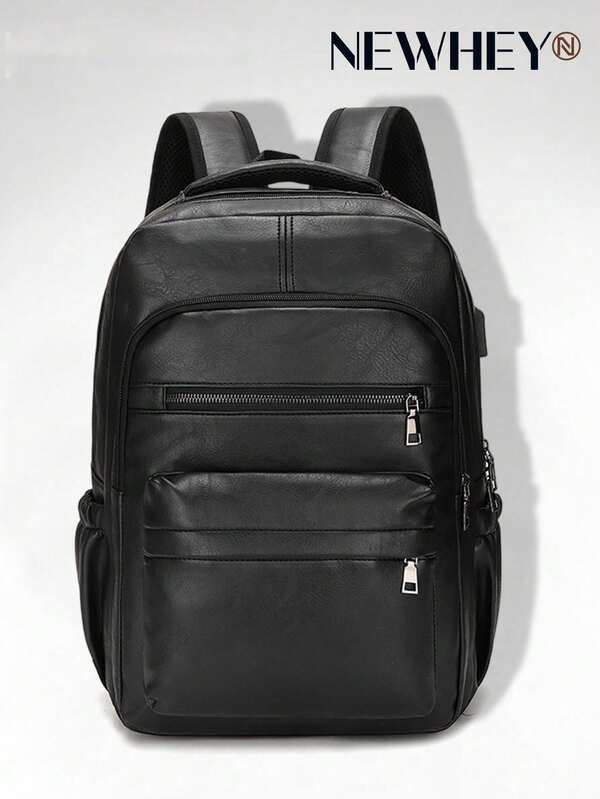 NEWHEY USB Charging Backpack Men's PU Large Capacity Laptop Backpack Men's School Bag Travel, University, School Casual Laptop Backpack Commute Lightweight Leather Vintage Vacation Sports Waterproof Portable Laptop Bag Valentine's Day Gift Vintage Laptop Bag Sports Lifestyle Gift Bag Backpack Hiking Bag Weekend Backpack Travel Essential Large Capacity Bag Spring Vintage Bag School Supplies School Backpack Fashion Men's Bag Business Travel Bag