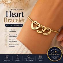 Personalised 1-6 Names Heart Bracelet, Custom Engraved Name Jewellery, Family Gift For Mum - Multicolor - View 5
