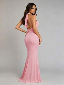 Women's Sexy Elegant Backless Spaghetti Strap Fitted Pink Maxi Dress, Perfect For Formal Occasions And Special Events - Pink - View 1