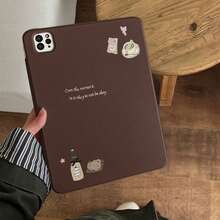 Ins風極簡棕色小狗頭圖案平板保護殼，3合1可拆卸磁吸殼，適用Apple Pro 2025新機、10代/7代/8代/9代、Air 7/6/8/Pro 12.9，附筆槽，防震耐用，11代(A16)、Pro 13/Mini 7/6及其他機型，720°自由旋轉橫向/縱向支架，11吋女孩平板保護套，適合工作、旅行與日常使用 - 棕色 - 查看 9
