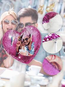Custom Personalized Sequin Heart Throw Pillow - Photo Reversible Magic Pillow - Unique Gift For Couples, Family, Baby - Home Decor, Sofa, Bedroom, Valentine's Day, Anniversary - Multicolor - View 10