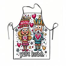 1pc Christmas Santa Claus, Christmas Bell, Christmas Snowflake, Christmas Reindeer, Christmas Tree, Christmas Snowman, Christmas Penguin, Christmas Cartoon Animal Pattern Chef Apron, Apron, Suitable For Home Decor And Kitchen Use. Made Of 100% Polyester Material, Designed As Sleeveless Style, Perfect For Home Kitchen, Outdoor BBQ Cooking. This Printed Apron Is Unisex, Machine Washable And Reusable, An Essential Kitchen Accessory - Multicolor - View 14