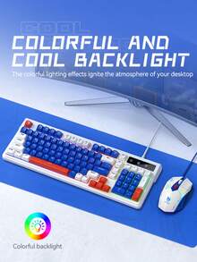 T-WOLF Gaming Wired Keyboard And Mouse Set, RGB Backlit 98-Key Color-Block Keyboard For Business Office And Gaming, 6-Button LED Illuminated Mouse - View 3