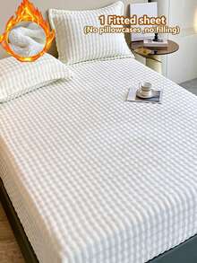 1pc Autumn/Winter Bubble Fleece Thickened Single Fitted Sheet, Instant Warmth Plush Mattress Protector, Wrinkle-Resistant, Easy Removal, Machine Washable, Multiple Sizes, Bedroom Guest Room Home Decor Bed Cover - Bubble Elegant White - View 2