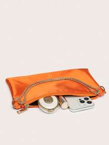 Women's Silk Satin Chain Crossbody Shoulder Bag, Fashionable, Lightweight, Compact, Suitable For Parties And Outings. - Orange - View 4