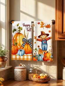 2/4/48pcs Kitchen Dish Cloths, Autumn Theme Dish Towels, Pumpkin & Maple Leaf Decor, Happy Fall Holiday Atmosphere Kitchen Cleaning Cloths, Absorbent Table & Dish Wiping Cloths, Multi-Purpose, High Absorbency Kitchen Towels - Multicolor - View 3