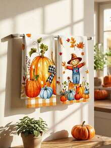 2/4/48pcs Kitchen Dish Cloths, Autumn Theme Dish Towels, Pumpkin & Maple Leaf Decor, Happy Fall Holiday Atmosphere Kitchen Cleaning Cloths, Absorbent Table & Dish Wiping Cloths, Multi-Purpose, High Absorbency Kitchen Towels - Multicolor - View 6