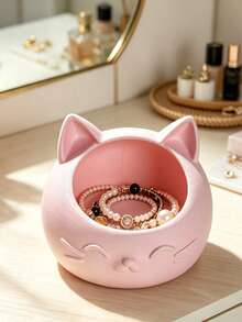 Cute Cat Shaped Jewelry Storage Bowl, Jewelry Organizer Box, Desktop Earring Ring Bracelet Display Container, Home Bedroom Vanity Decor Gift - Multicolor - View 2
