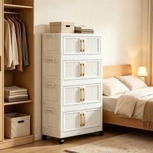 Wheeled Foldable Storage Cabinet, Vertical Transparent Door Stackable Organizer Unit, Multi-Layer Plastic Storage Drawers, Suitable For Wardrobe Living Room Bathroom, Multi-Functional Home Miscellaneous Storage Rack - View 5