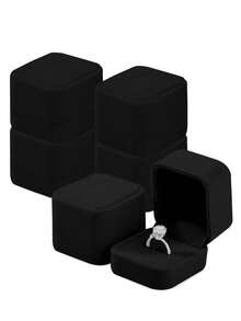 1 Set Velvet Ring Box, Earring Pendant Jewelry Box, Ring Earring Gift Box, Jewelry Display Box - Black - View 4