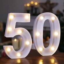 LED發光數字 50 歲生日裝飾 馬眼數字燈牌 (50) | 電池供電 LED 發光數字燈牌，生日派對中心裝飾、居家裝飾小夜燈 - 50 - 查看 7