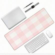 1 Large Rubber Desk Mat/Mouse Pad (Light Pink & White Checkered Pattern; Multiple Sizes Available) – Waterproof, Non-Slip, Smooth Surface, And Easy To Clean; Suitable For Gaming, Office Work, Studying, And Various Desktop Setups. - Mouse Pad - View 2