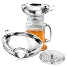 Stainless Steel Wide Mouth Funnel With Detachable Filter Screen, Home Kitchen Dispensing And Filling Funnel, Can Filter Juice, Oil, Jam, Large Diameter Design Convenient For Pouring Granular Ingredients, Compatible With Mason Jars, Glass Bottles And Various Containers, Stainless Steel Material Corrosion-Resistant, With Hanging Handle For Easy Storage, Detachable Filter Screen Can Filter Fruit Pulp And Impurities, Filling Sauces, Honey, Oil, Juice Without Spilling, Easy To Disassemble And Wash Without Residue, Practical Tool For Home Kitchen Dispensing, Pickling, Brewing, Juicing, Kitchen Liquid And Solid Dispensing And Filtering Auxiliary Cookware - Multicolor - View 8