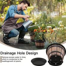 1pc Upgraded Whiskey Barrel Shaped Planter Set, Vintage Brown Plastic Flower Pot With Drainage Hole, Rustic Durable Decor Plant Container For Indoor Outdoor Garden Home Greenery Decor - Vintage Flower Pot - View 4