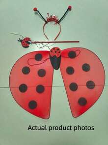 3pcs/1pc Halloween Adult Women Christmas Carnival Party Performance Red & Black Polka Dot Cute Ladybug Wings Costume Set/Single Piece - Red - View 9