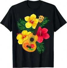 Folk Art Heart Floral Colorful Crew Neck T Shirt - 黑色 - 查看 1