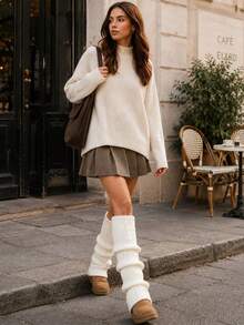 1 Pair Women's Cute Knitted Dance Leg Warmers, Comfortable Leg Sleeves, Ballet Style Boot Leg Socks, Suitable For Autumn/Winter And Daily Wear - Multicolor - View 3