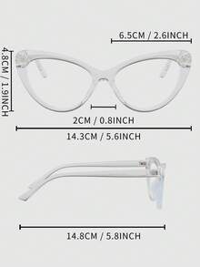 1 Pair Women's Transparent Cat Eye Frame Minimalist Solid Color Retro Fashion Personalized Plain Lens Glasses - Clear - View 6
