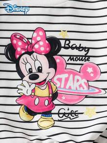 Disney 2pcs/Set Autumn Girls Minnie Cartoon Pattern Striped Ribbed Long Sleeve Sweatshirt & Leopard Print Long Wide Leg Pants Casual Basic Cute Style Spring Outfit - Brown - View 4