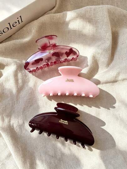 3pcs/1pc Women's 10cm/3.94in Red Leopard Print Pink Yuan Bao Lightweight Plastic Hair Clips, Fashionable Versatile Premium Elegant Minimalist Solid Color Hair Claws, Bathroom Hair Accessories Suitable For Daily Outings, Casual, Parties, Commuting, Beach, Vacation, Tying Hair, Ponytail, Bun, Washing Face, Bathing, Makeup, Matching Clothes, Hair Accessories, Hair Clips (The Letter Label Is Single-Sided And Has No Specific Meaning, It Is Just For Decoration)