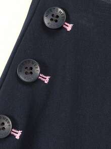 CHUU Women's Autumn Embroidered Letter Zipper A-Line Pleated Skirt With Multiple Buttons - Navy Blue - View 5