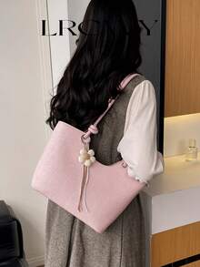 Damen Schultertasche, große Kapazität, minimalistisch rosa, süß sanft elegant mit Blumencharm, geeignet für Einkaufen und Pendeln - Pink - Übersicht 6