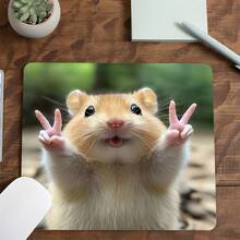 Cute Golden Hamster Square Mouse Pad, Humorous & Lively Pet Expression Pattern Design, Eye-Catching Desktop Decor Protective Mat, Rubber Non-Slip Edge-Locked Office Pad, Small Size Suitable For Laptop, Desktop Computer Gaming, Office, Daily Use - View 7