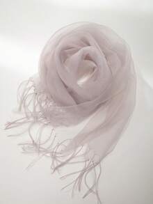 Bufanda blanca con borlas Maito para mujer, bufanda de lino de organza fina para protección solar de verano, gasa transparente - A - Ver 7