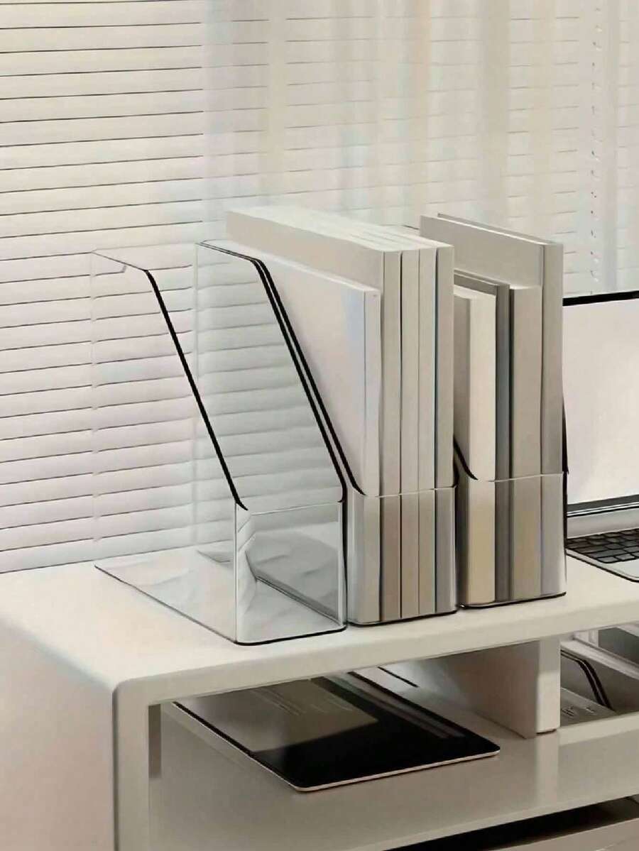 1/2pcs Transparent Acrylic Bookshelf, Clear File Folder, Desktop File Organizer - Multi-Functional Office Supplies Storage Rack, Vertical Bookshelf And Stationery Holder, Desktop File And Folder Stand, Space-Saving Bookshelf, Suitable For Home And School, Student Back To School Supplies, A4 Paper File Folder.