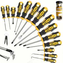 Herramientas manuales esenciales para el hogar, herramientas profesionales para hombres, juego de destornilladores magnéticos, 1 pieza de cabeza plana, color del mango negro + amarillo, herramientas - A - Ver 4