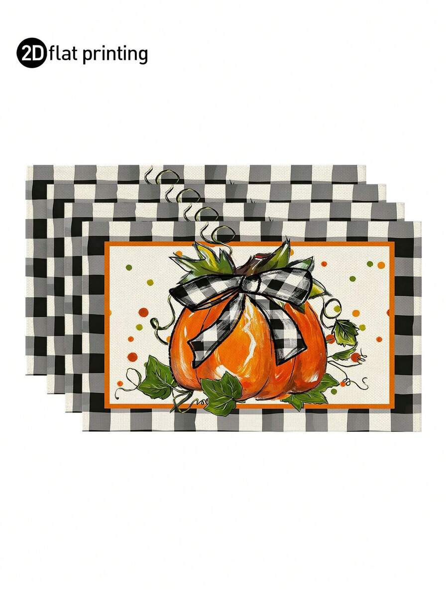 4pcs,6pcs,Autumn Harvest Pumpkin Thanksgiving Table Placemats,Rectangular Tablecloth,Washable,Suitable For Family Dinner,Coffee Table,Durable Kitchen And Dining Room Decor,Table Decoration Party And Scene Decoration,Home Decor - Multicolor - View 1