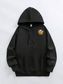 Sonnenblumen-Buchstaben-Muster Sweatshirt, Damen-Große Größen Lässig Herbst/Winter Langarm Tasche Sweatshirt Schwarz Urlaub - Schwarz - Übersicht 3