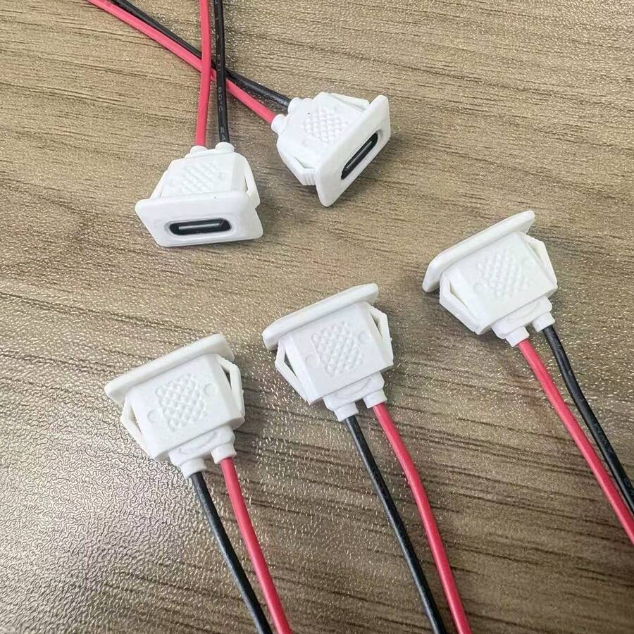 5/10pcs White Type-C 2P USB Adapter, Female To Male Connector With Red/Black PVC Cable, 3A Current, Suitable For Electric Toothbrush, Small Fan And Various DIY Electronic Projects - White - View 1