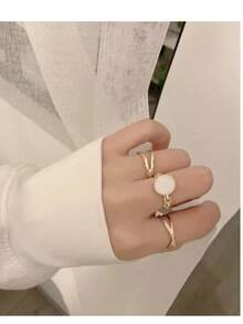 Zhishang European & American Minimalist Premium Cold Style Set Rings For Women, Personalized Plain Band With Rhinestone Open Ring Set - Geometric - View 3