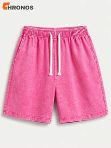 Men's Washed Black Shorts Oversized Loose Fit Drawstring Streetwear Athletic Casual Shorts With Pockets - 玫紅色 - 查看 7