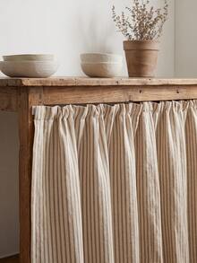 1pc Olive Green & White Fine Striped Table Skirt, Natural Fresh Style Fabric Material, Rectangular Bottom With Ruffle Edge And Pleated Details, Storage Concealment And Decorative Beautification Function, Suitable For Shelf Cover And Pastoral Home Decor - Apricot - View 6