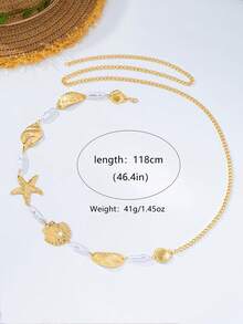 1件海洋風金屬海星與貝殼腰鍊，適合女性日常穿著與夏季度假 - 金黃色 - 查看 4