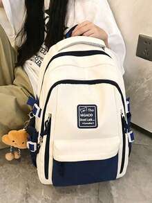 Ambient Color Matching Students Backpack Contrast Classic College Wind Side Strap Design Lightweight Commuter Travel Joker Bag. - Blue - View 4