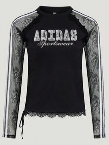 Adidas Women's DCE MESH TEE Long Sleeve Knit Collarless T-Shirt TLE7040 - Black - View 2