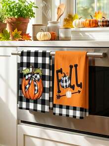 2/4/48pcs, Kitchen Dish Towels, Pumpkin Plaid Decor, Cute Absorbent, Suitable For Home Use, Thanksgiving Atmosphere, Autumn Theme, Multi-Purpose, High Absorbency Kitchen Towels - Multicolor - View 4