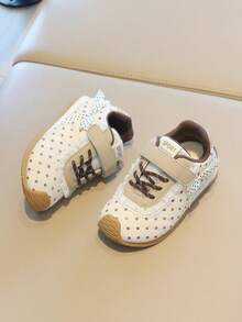Girls' Polka Dot Lace-Trim Athletic Sneakers, Soft Sole Casual Training Shoes - Brown - View 6