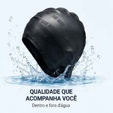 Touca de Natação Silicone Adulto com Proteção Auricular Impermeável Alta Elasticidade Unissex Piscina - 1 UNID- TOUCA PRETA - Visão 8