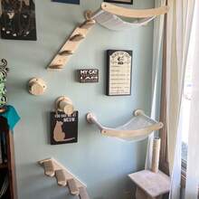 1pc Wall Mounted Cat Climbing Frame And Perch, Cat Hammock, Cat Ladder, Cat Scratching Post, Indoor Cat Wall Shelf For Playing, Climbing, Resting, Max Load 12kg/26lb - Apricot - View 2
