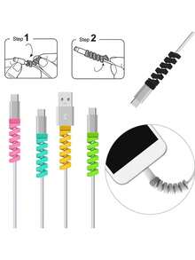 1pc Charging Cable Protector, Durable Cable Sleeve, Cable Management Accessory, Anti-Bend Phone & Computer Charging Protector, Anti-Breakage Cable, Soft Spiral Data Cable Protector, Suitable For Bedroom, Bathroom, Home, Office Desk, Etc. - Random Color - Soft Rubber Spiral Style - View 7
