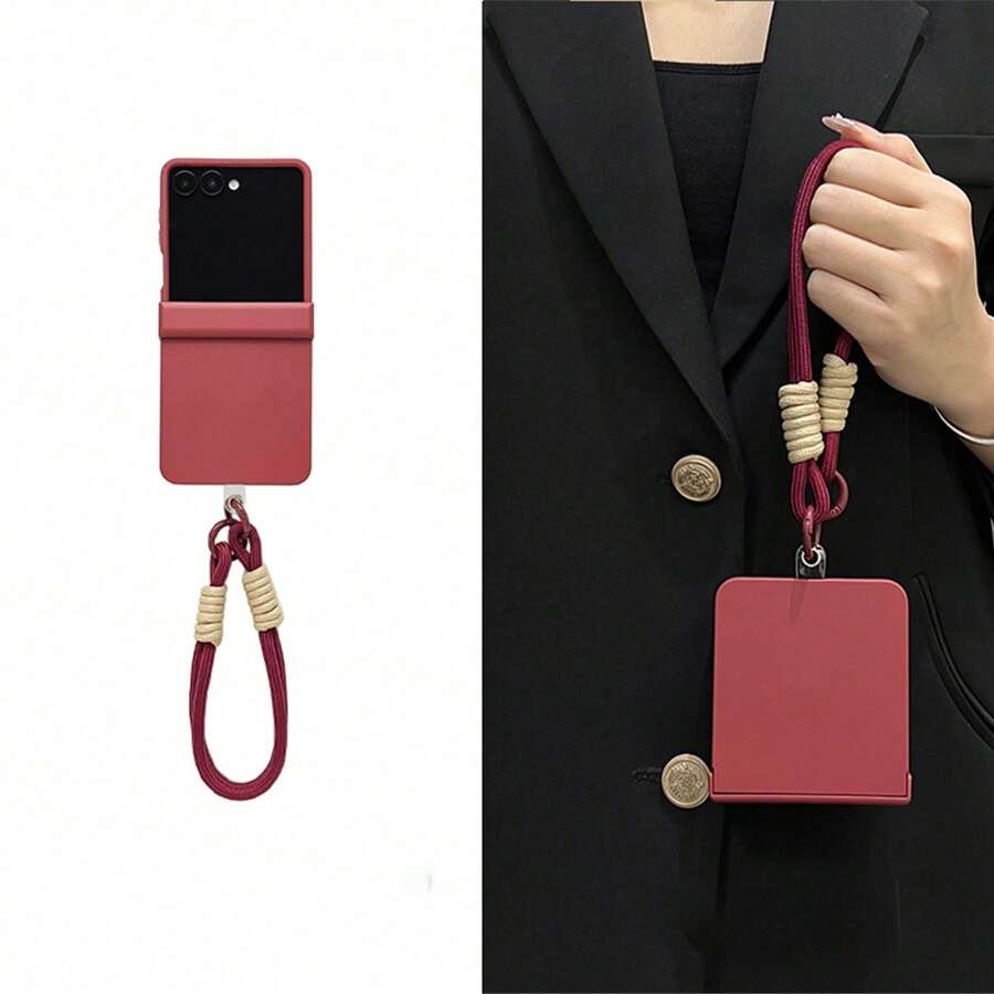Cute Burgundy Phone Case With Portable Hand Strap, Compatible With Samsung Galaxy Z Flip 8 Z Flip6 ZFlip 7 Zflip8 Zflip5, Shockproof Back Cover