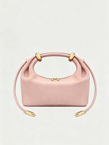 Dedoo European And American Style Lychee Grain Solid Color Metal Ring Luxury Handbag - Pink - View 5