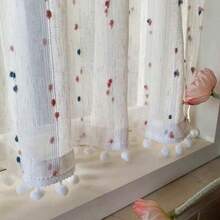 1pc Rod Pocket Cream Style Candy Gauze Cute Linen Sheer Curtain Childlike Window Curtain Short Sheer - Multicolor - View 10