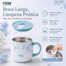 TYESO Caneca Térmica Floral 355ml Inox 304 Com Tampa Vedada Mantém Quente e Frio 6h Caneca de Café para Escritório Casa Feminina - Roxo - Visão 3