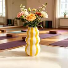 1pc Rustic Ceramic Vase - 1pc Asymmetrical Gourd-Shaped Striped Abstract Vase, Suitable For Fresh Flowers | Countertop And Living Room Shelf Decor - Ideal Valentine's Day And Mother's Day Gift - Multi-color - View 5